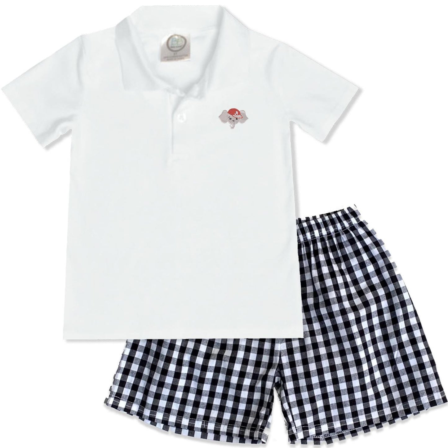 Football Elephant boys' outfit golf shirt and gingham shorts