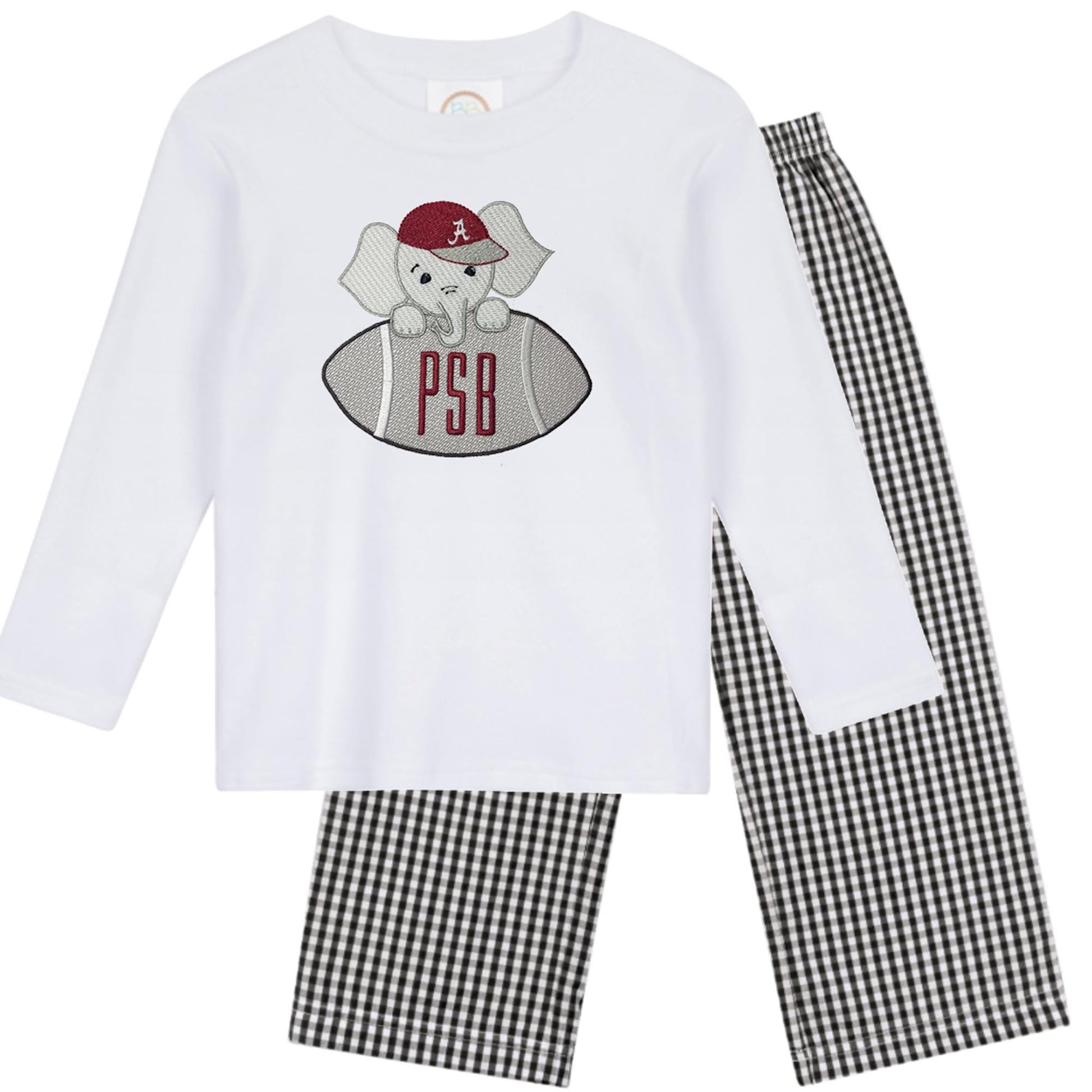 Baby Elephant Football boys' long sleeve outfit with gingham pants