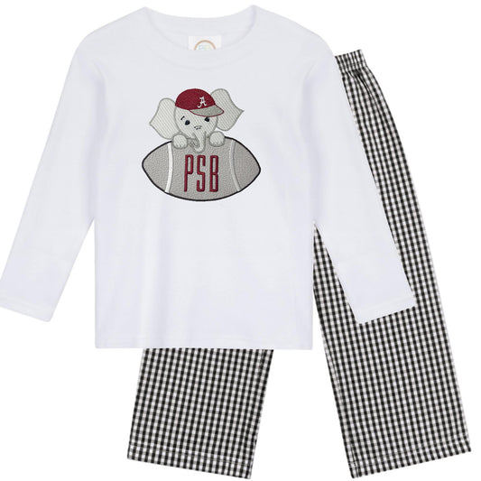 Baby Elephant Football boys' long sleeve outfit with gingham pants