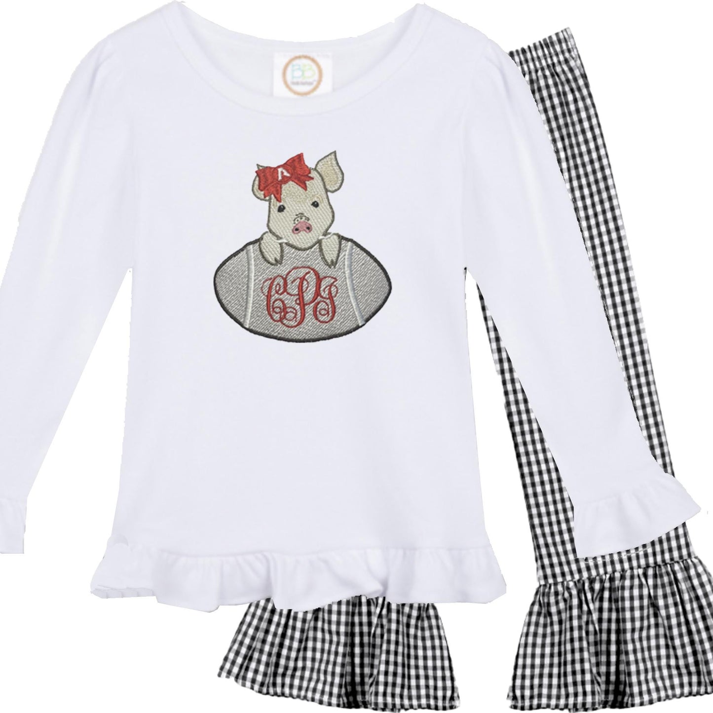 Arkansas girls' outfit long sleeve black gingham pants