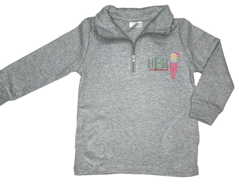 Personalized Girls' Christmas Elf quarter zip sweatshirt - pink