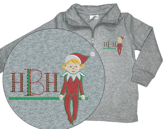 Personalized Girls' Christmas Elf quarter zip sweatshirt red elf