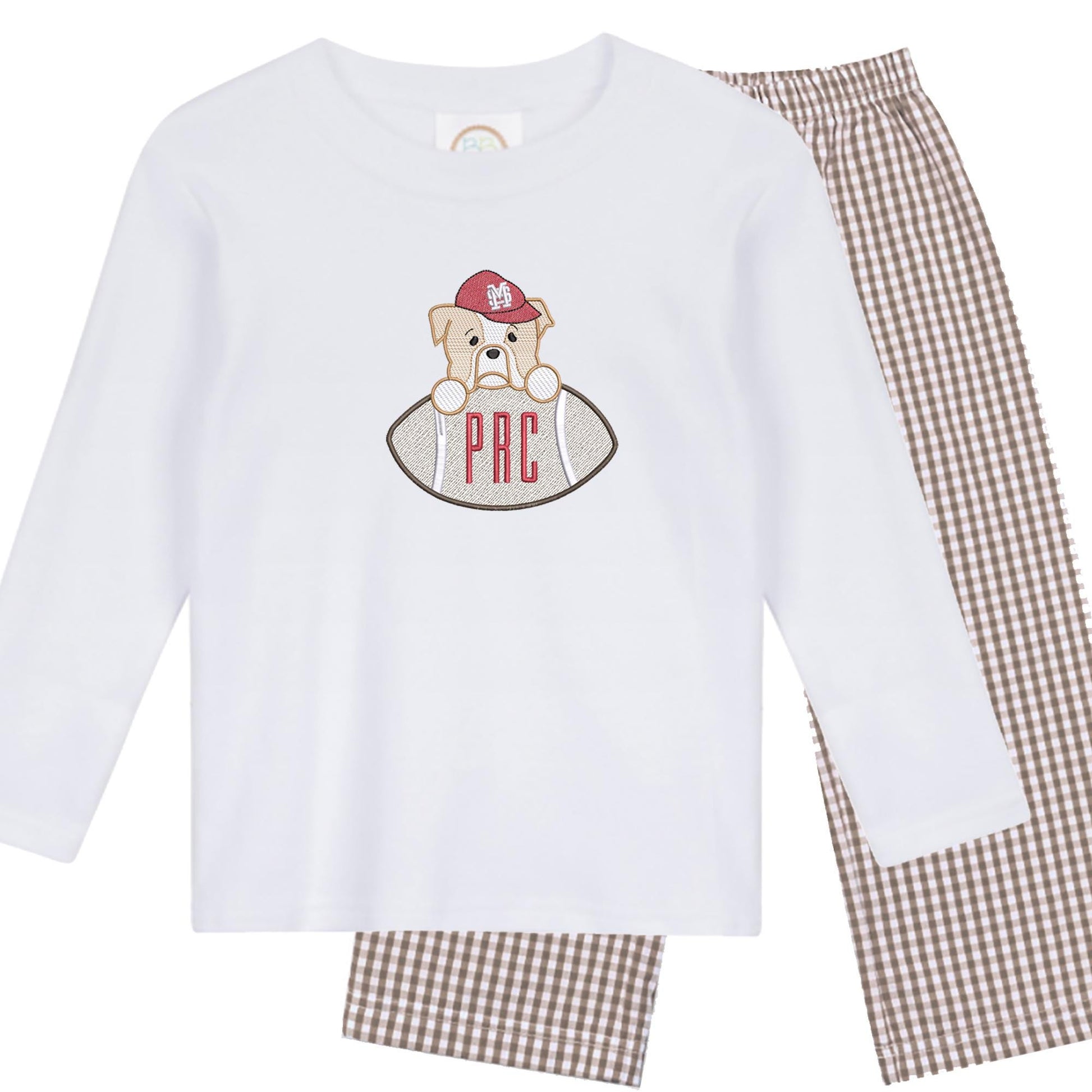Mississippi boys' long sleeve outfit with brown gingham pants