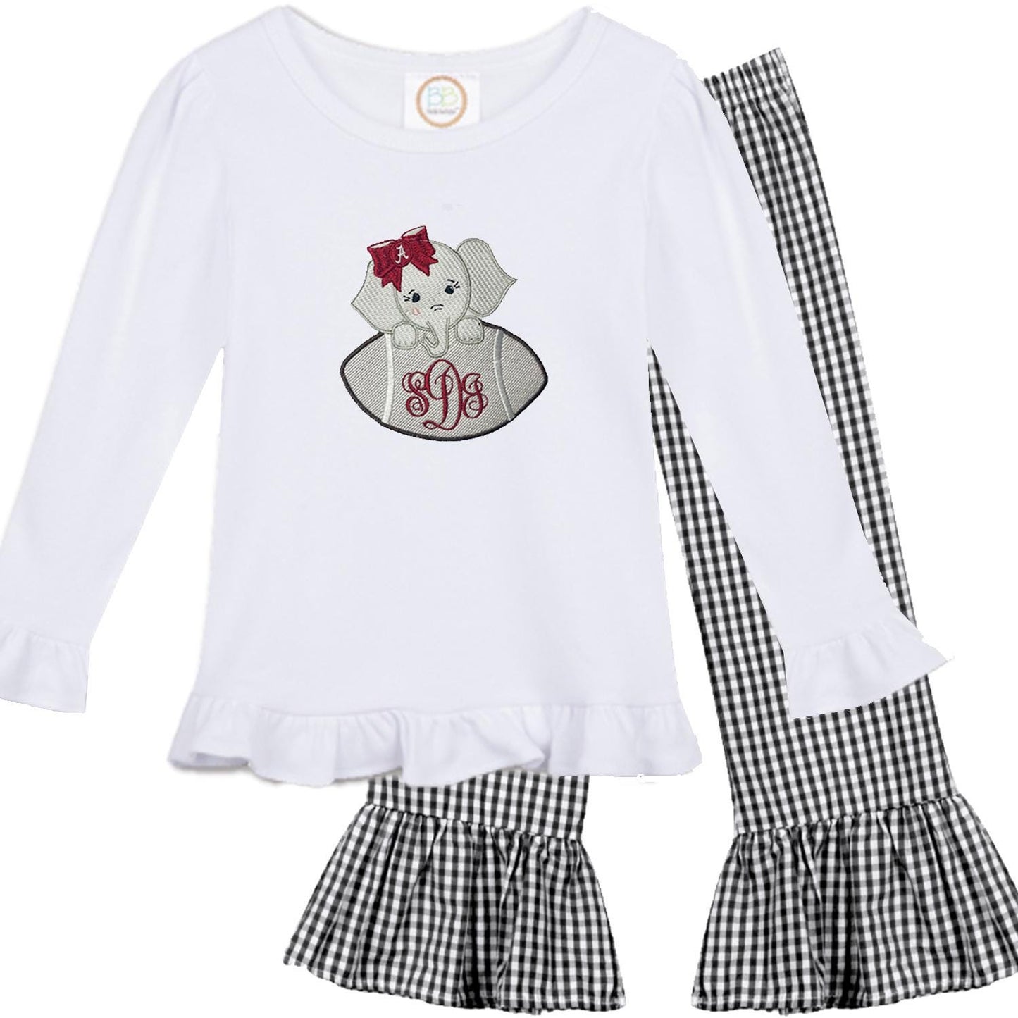 Baby Elephant girls' outfit long sleeve black gingham pants