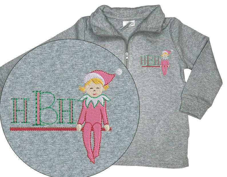 Personalized Girls' Christmas Elf quarter zip sweatshirt - pink