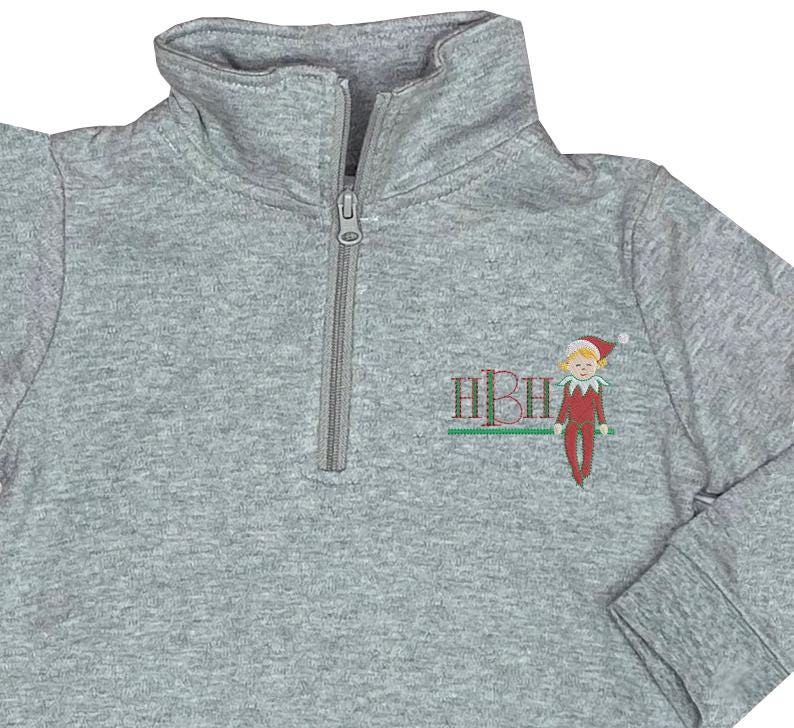 Personalized Girls' Christmas Elf quarter zip sweatshirt red elf