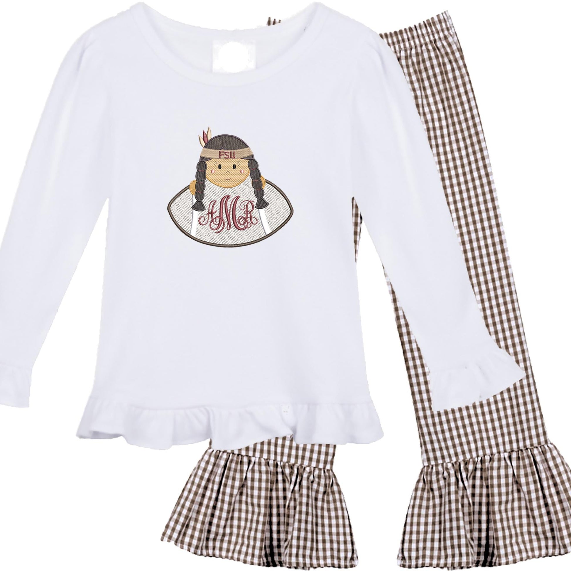 FSU girls' outfit long sleeve gingham pants