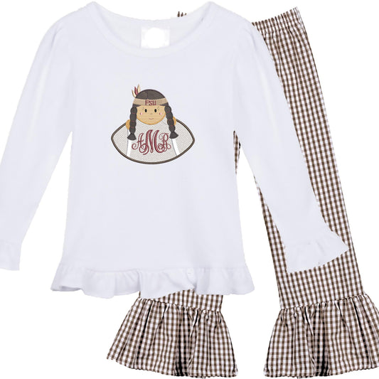 FSU girls' outfit long sleeve gingham pants