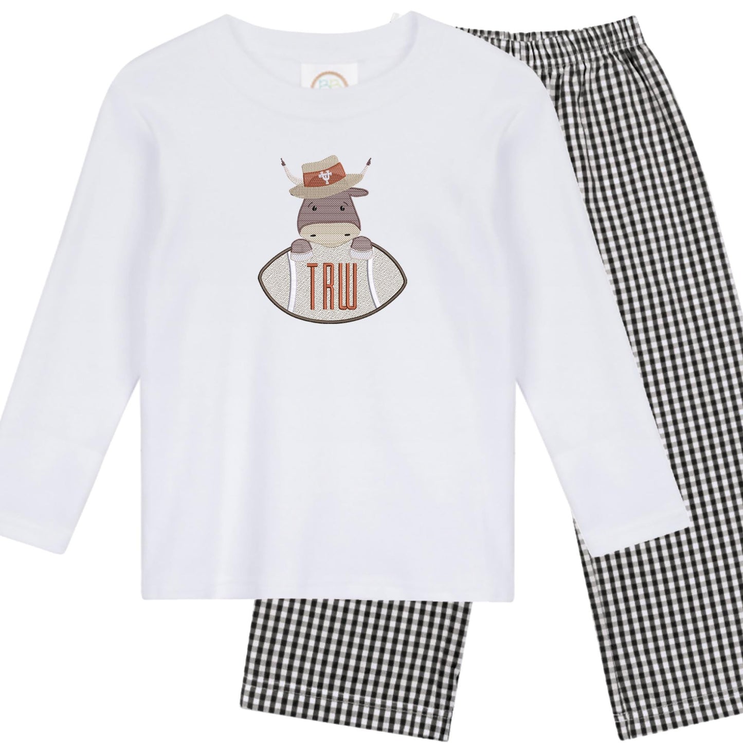 Baby Bull Football boys' long sleeve outfit with black gingham pants