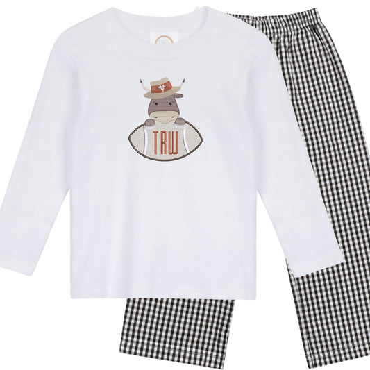 Baby Bull Football boys' long sleeve outfit with black gingham pants
