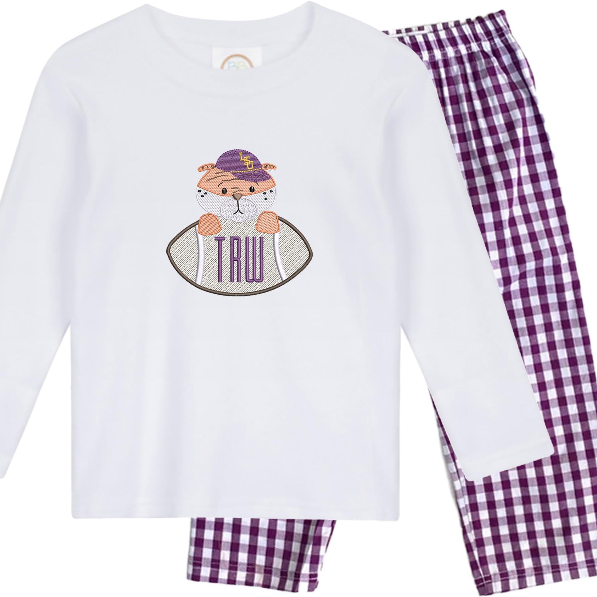 LSU boys' long sleeve outfit with gingham pants