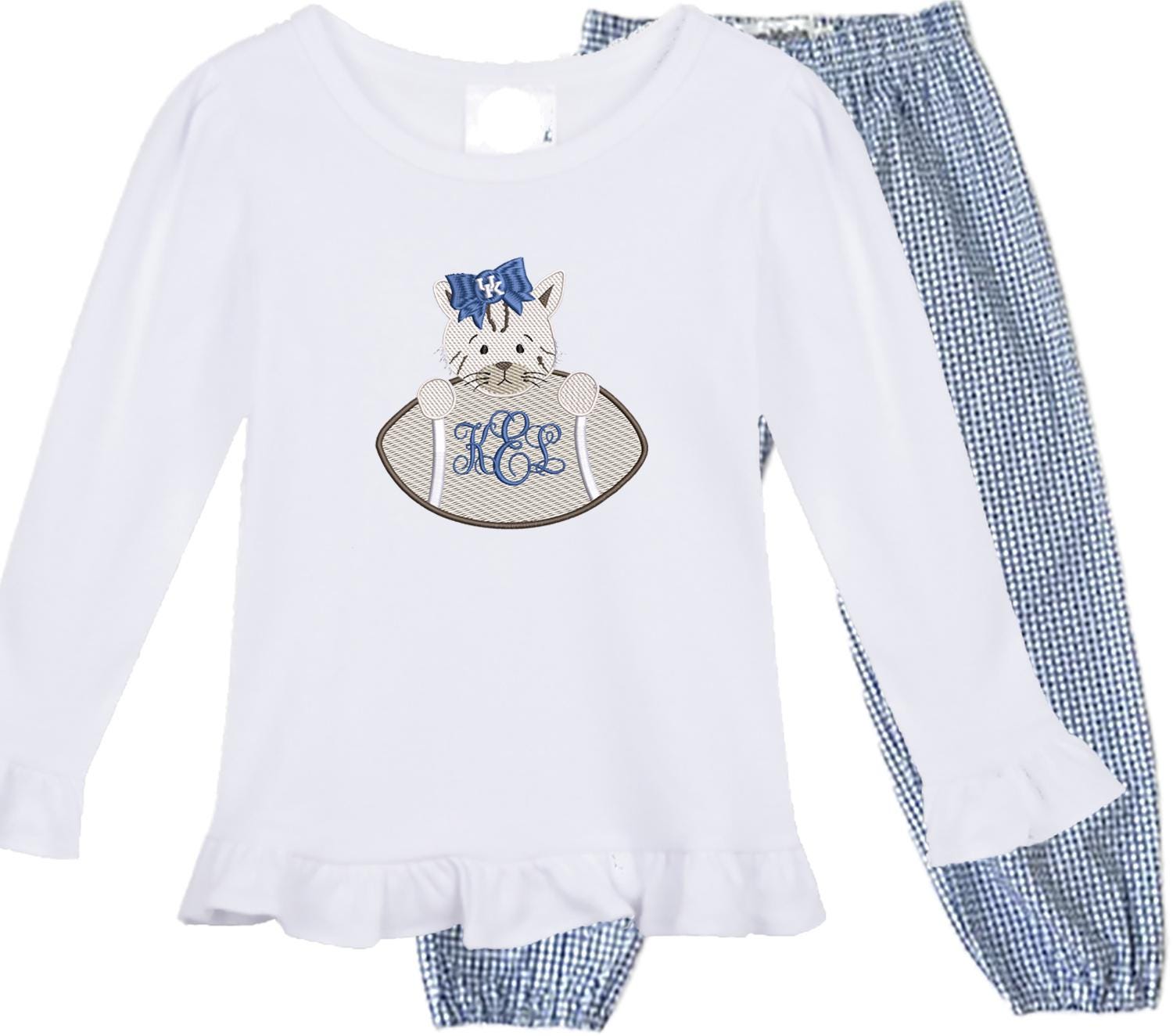 Kentucky girls' outfit long sleeve gingham pants