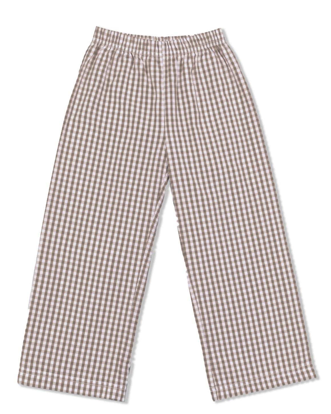 Mississippi boys' long sleeve outfit with brown gingham pants