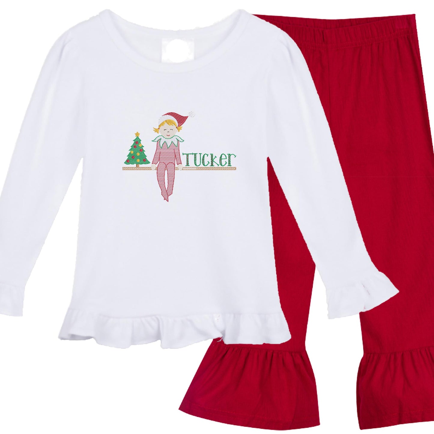 Girls' Red Christmas Elf outfit long sleeve