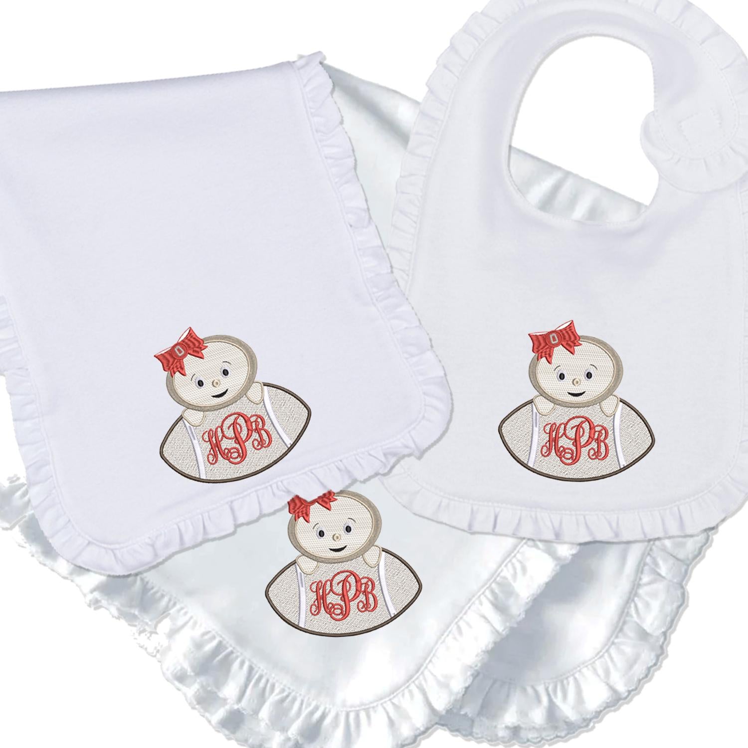 Ohio State baby girl embroidered bib, burpcloth and blanket set - personalized