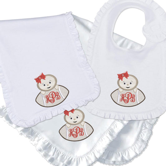 Ohio State baby girl embroidered bib, burpcloth and blanket set - personalized