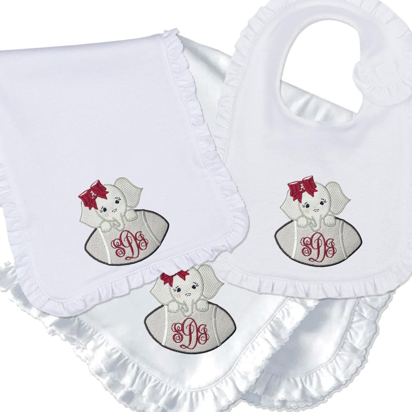 Alabama baby girl embroidered bib, burpcloth and blanket set - personalized
