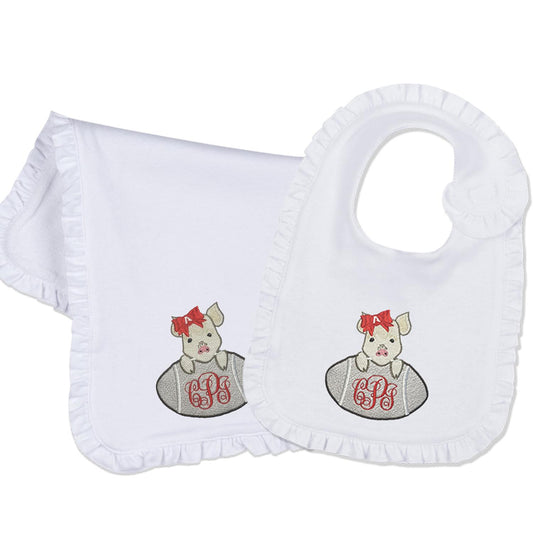 Arkansas baby girl embroidered bib, burpcloth and blanket set - personalized