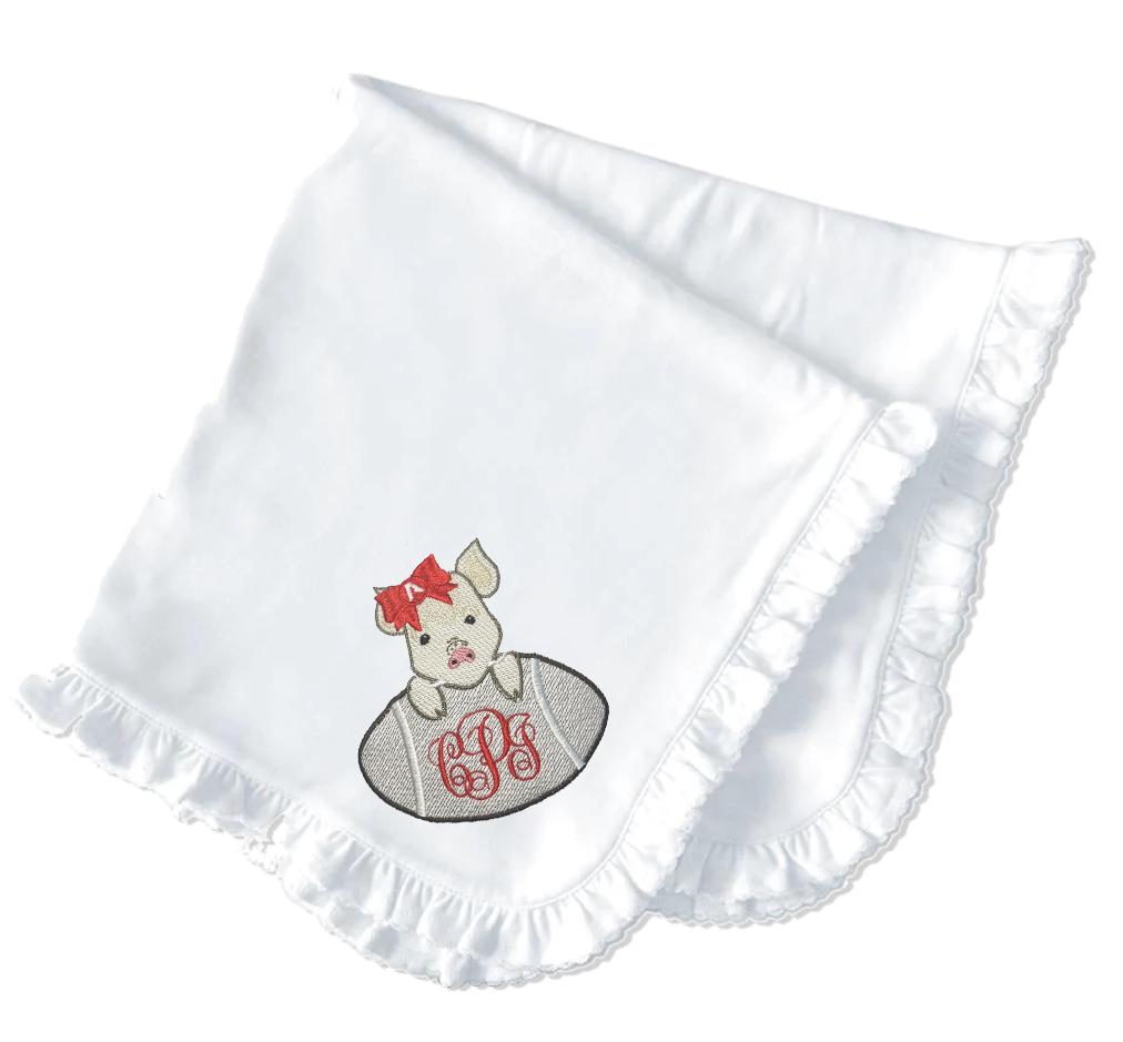 Arkansas baby girl embroidered bib, burpcloth and blanket set - personalized