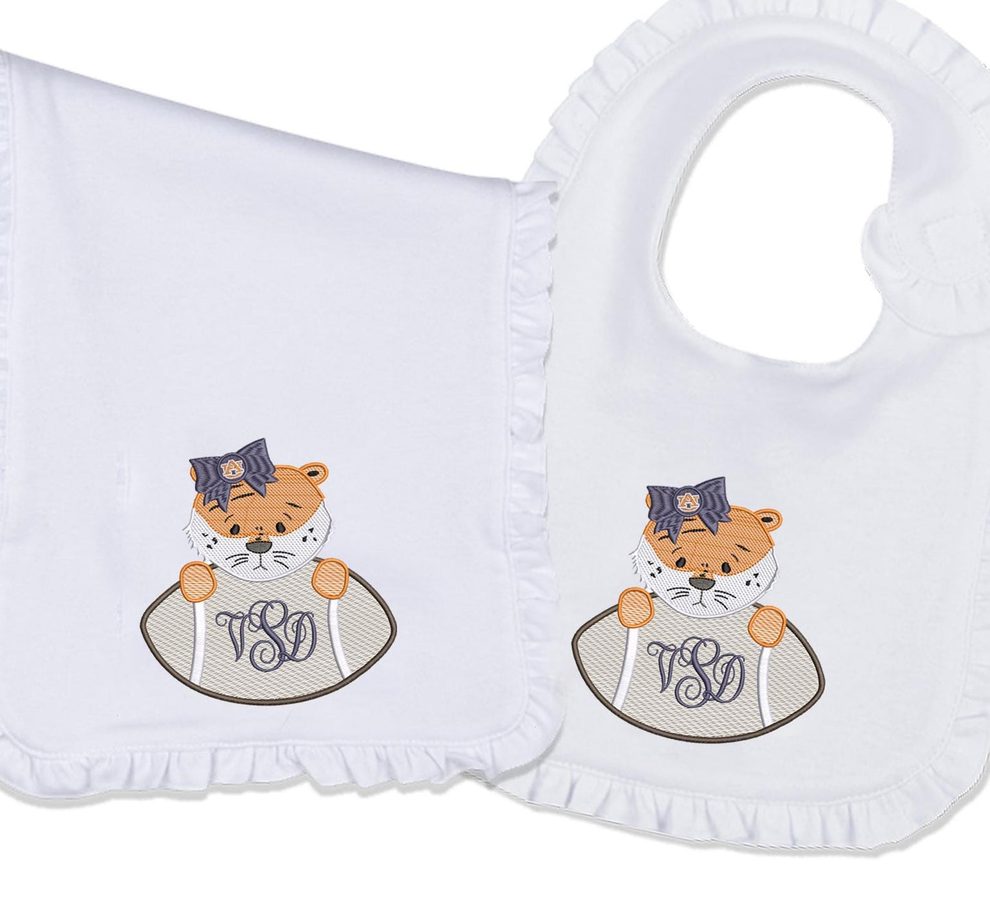 Baby Tiger girl embroidered bib, burpcloth and blanket set - personalized AU