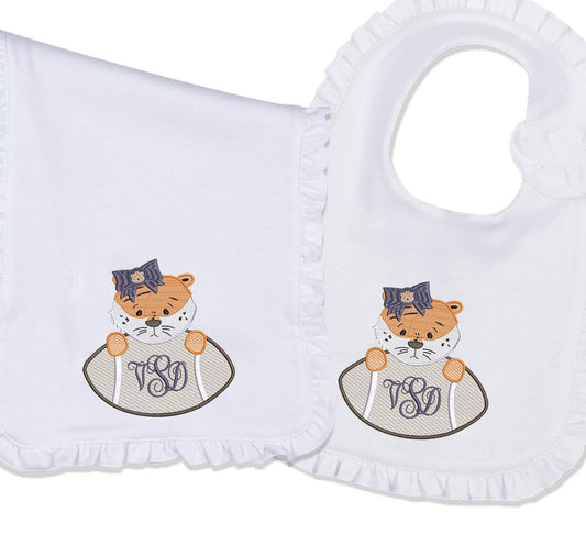 Baby Tiger girl embroidered bib, burpcloth and blanket set - personalized AU