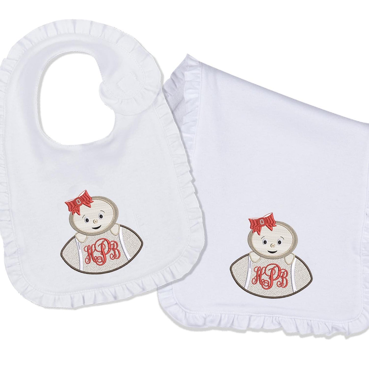 Ohio State baby girl embroidered bib, burpcloth and blanket set - personalized