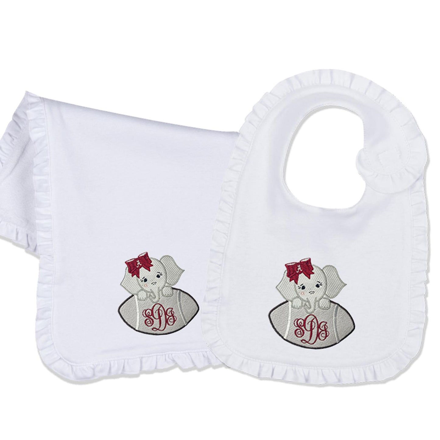 Alabama baby girl embroidered bib, burpcloth and blanket set - personalized