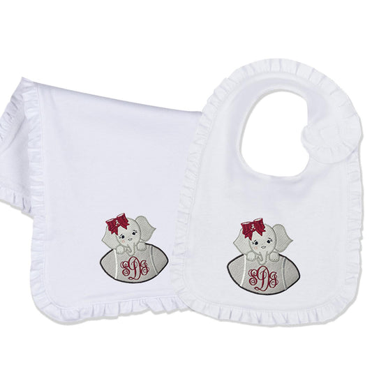 Alabama baby girl embroidered bib, burpcloth and blanket set - personalized