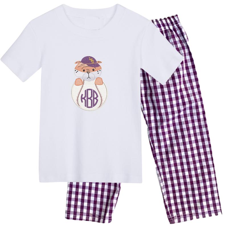 LSU baseball boys' short sleeve outfit with gingham pants