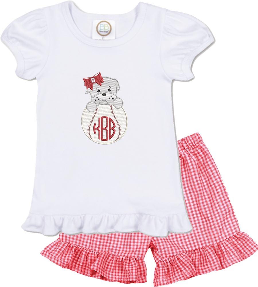Georgia baseball girls' short sleeve outfit with gingham pants