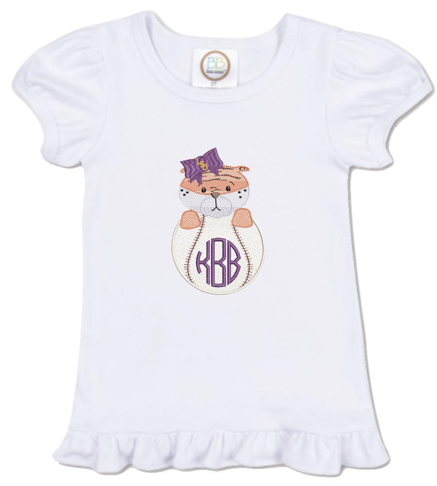 LSU baseball girls' short sleeve outfit with gingham pants