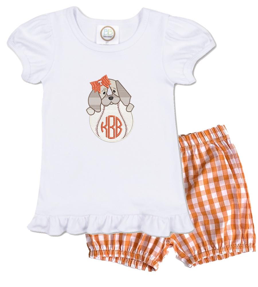 Tennessee baseball girls' short sleeve outfit with gingham pants