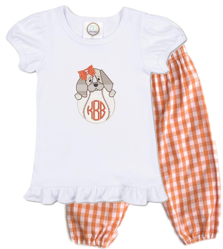 Tennessee baseball girls' short sleeve outfit with gingham pants