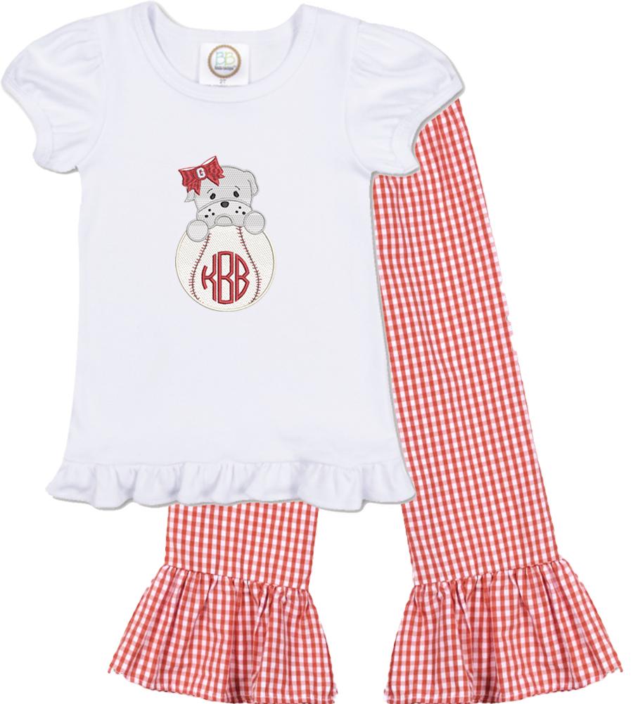 Georgia baseball girls' short sleeve outfit with gingham pants