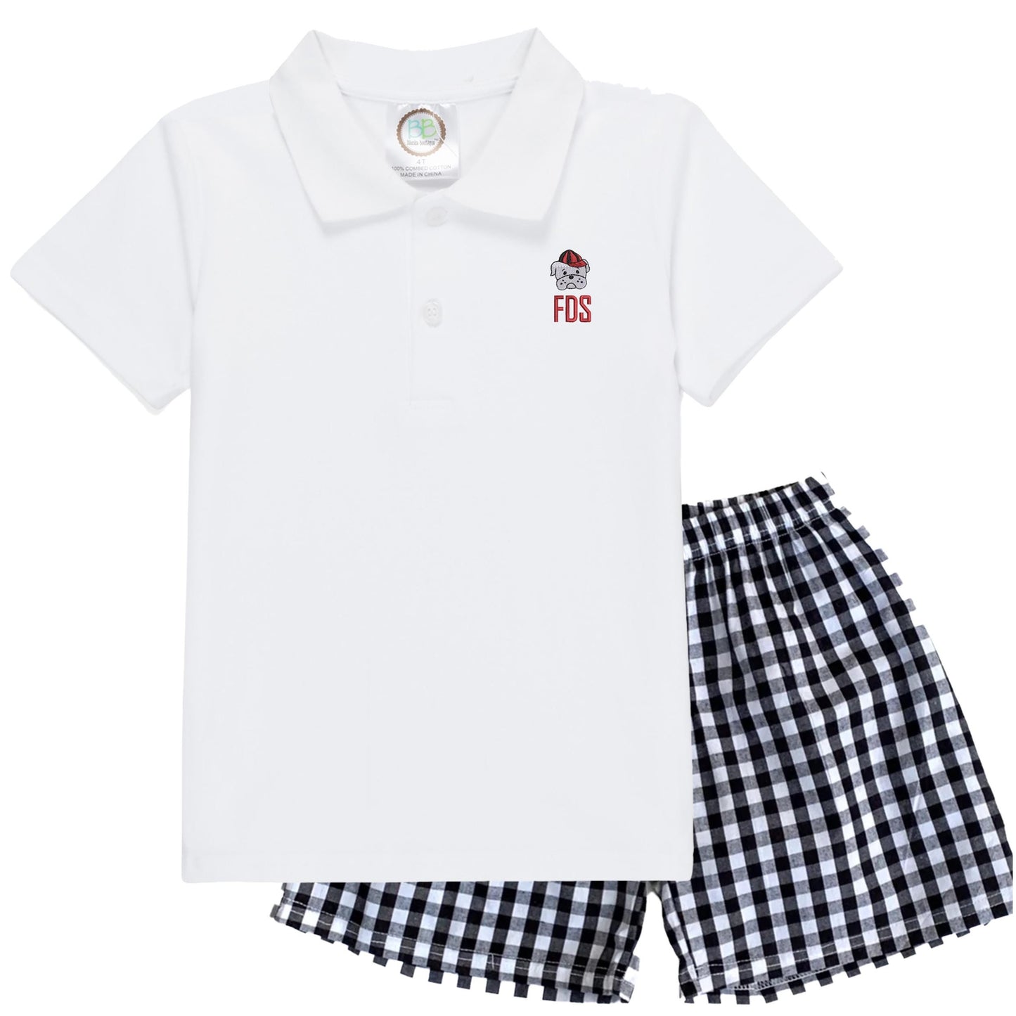 Bulldog boys' outfit golf shirt and gingham shorts baby bulldog