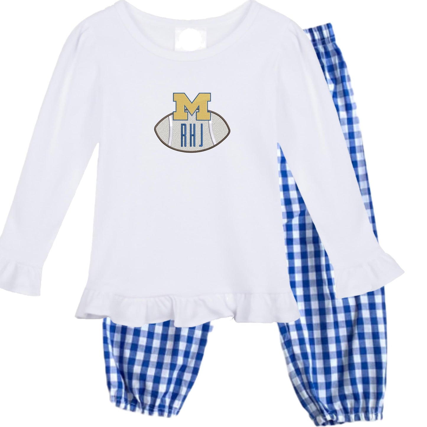 Football baby girls shirt (long sleeve) and gingham pants