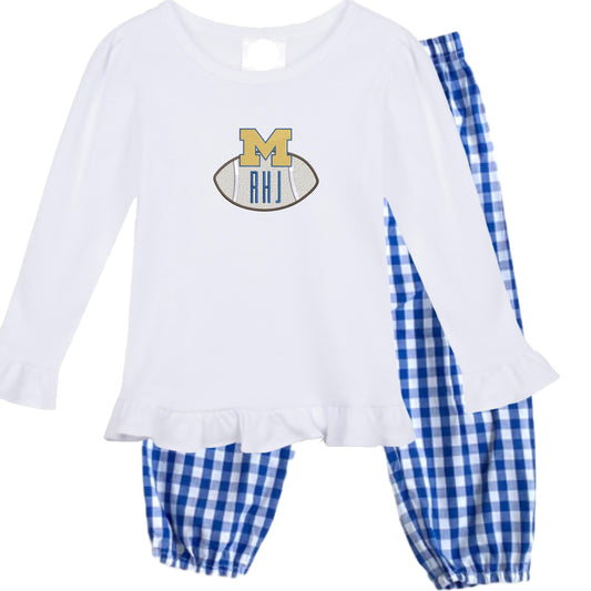 Football baby girls shirt (long sleeve) and gingham pants