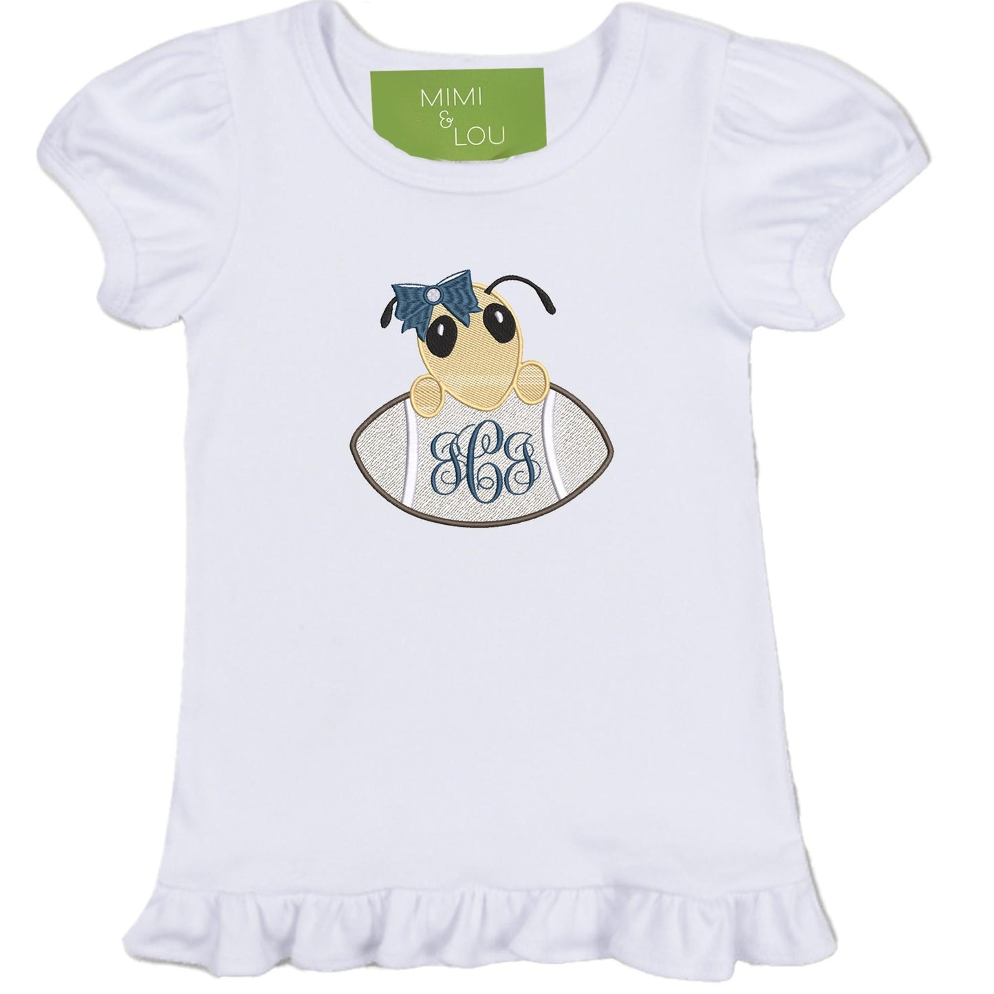 Football Bee embroidered girls' short sleeve navy gingham shorts