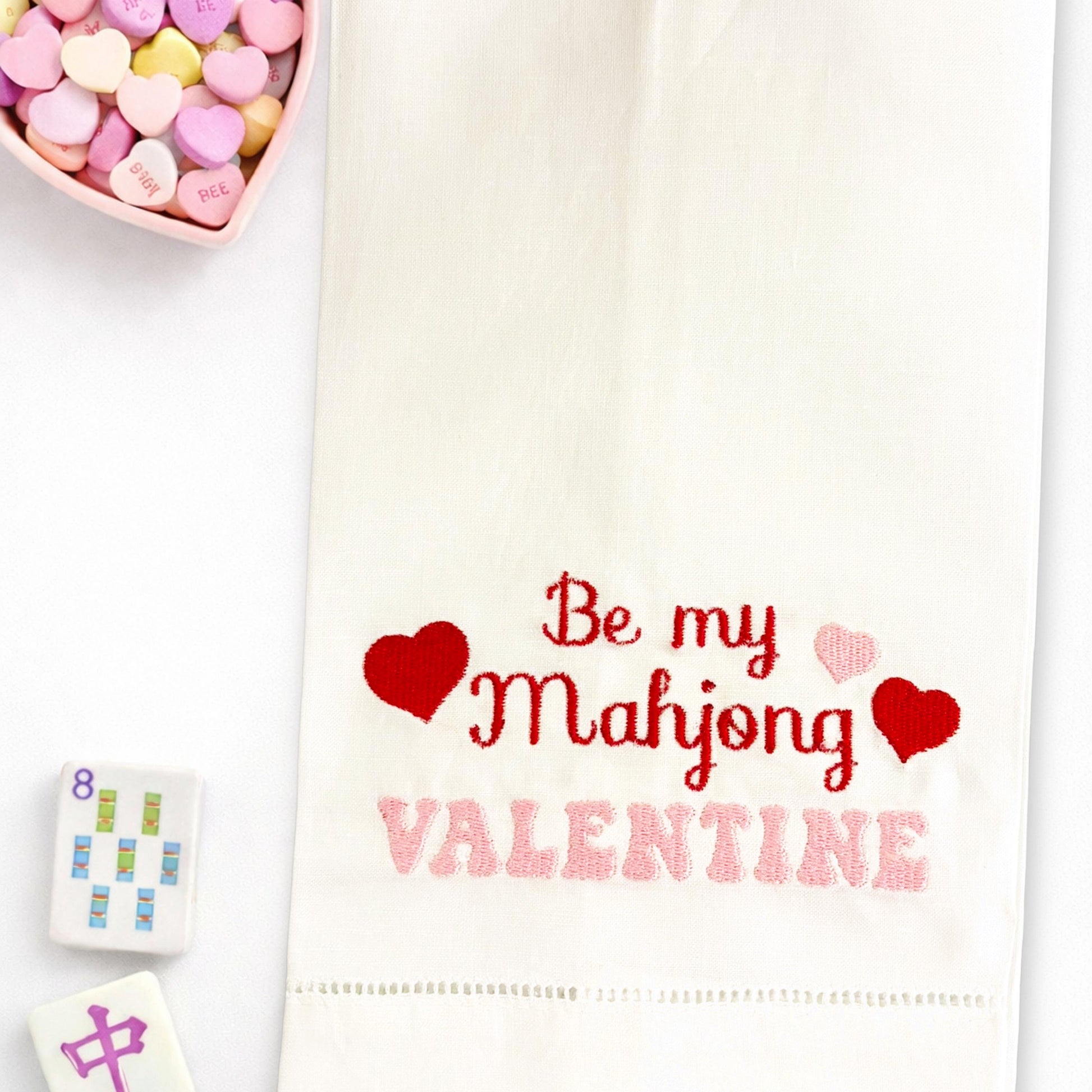 Mahjong Valentine Linen Guest towel - Be My