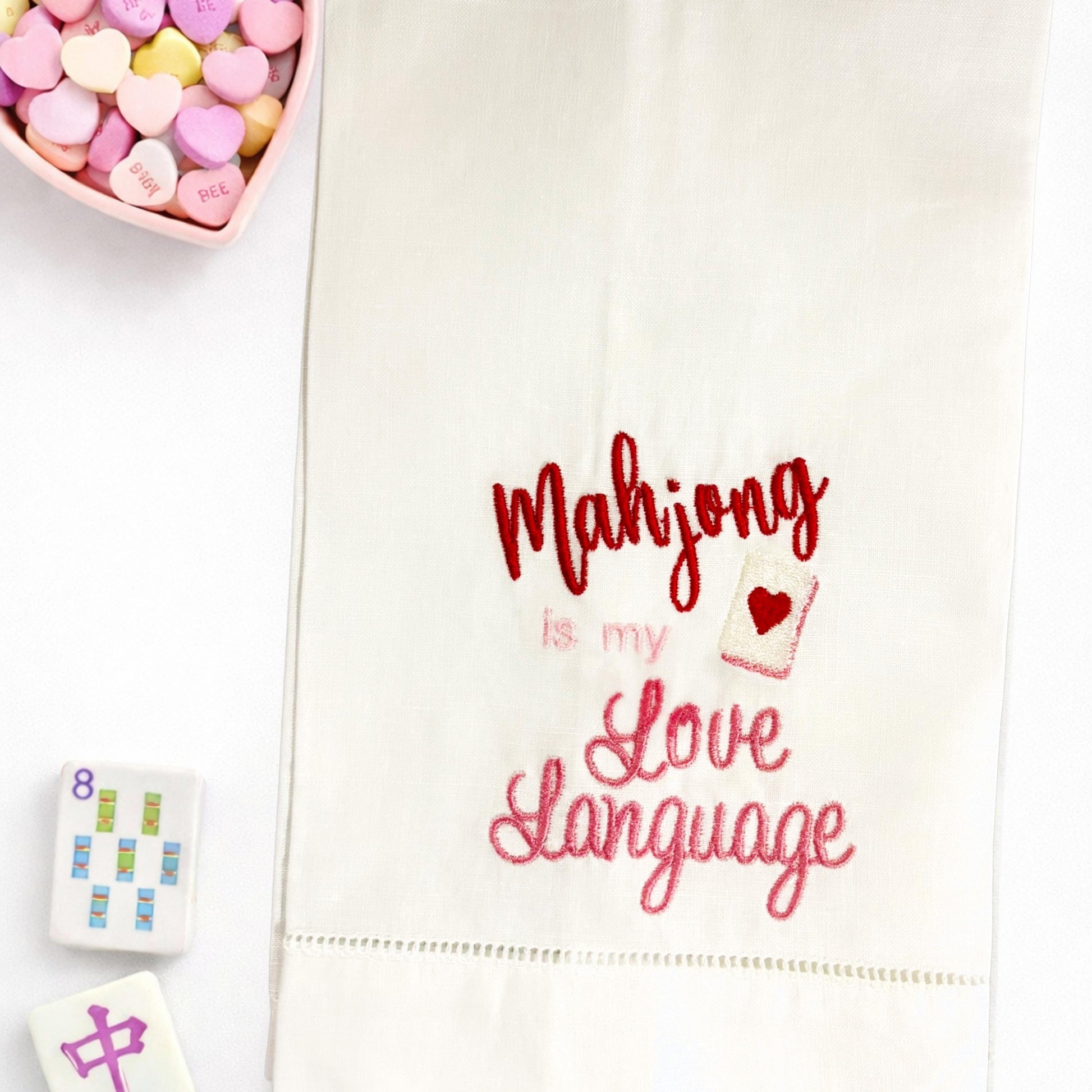 Mahjong Valentine Linen Guest towel - Love Language