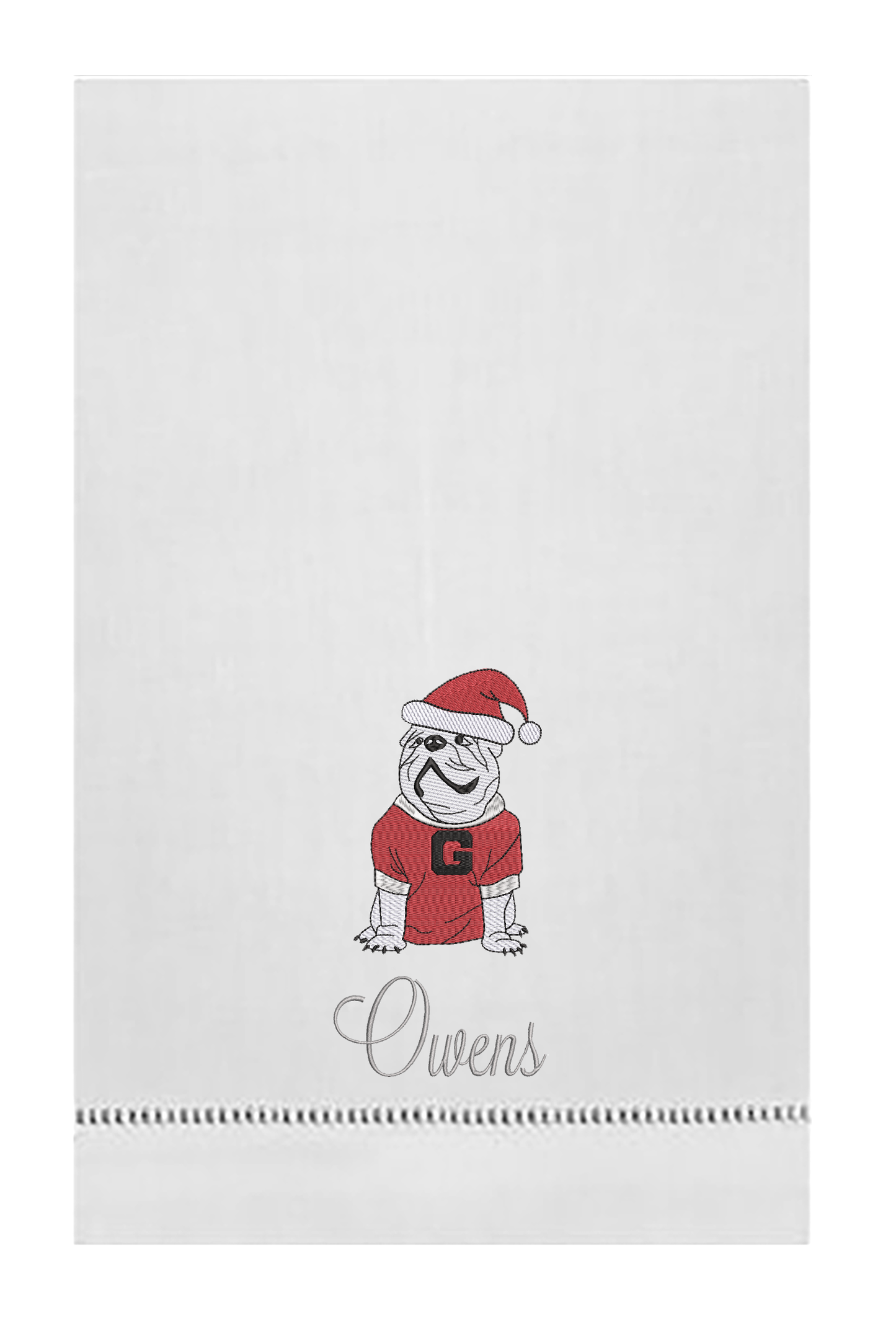UGA Christmas guest towel Linen Hemstitch