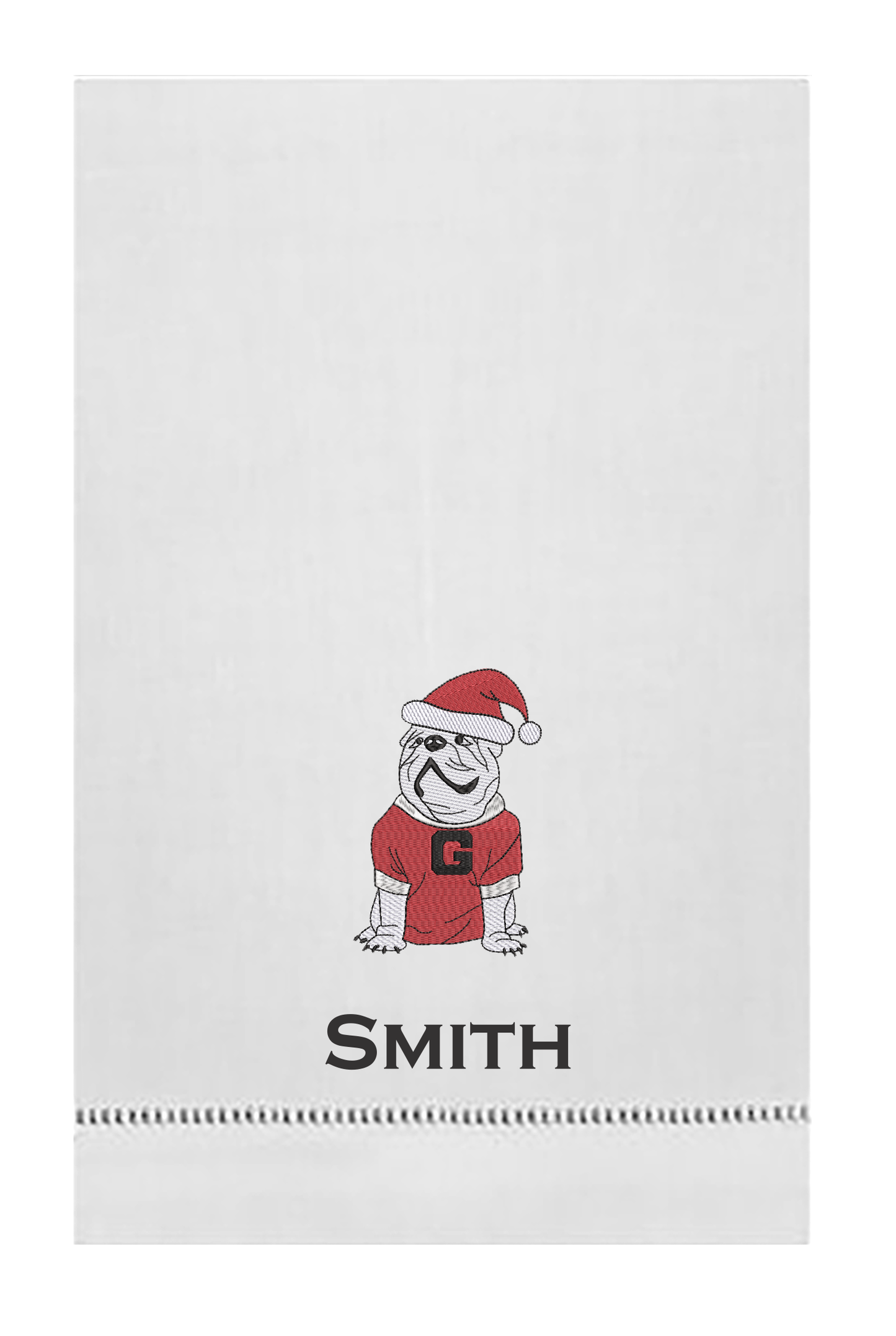 UGA Christmas guest towel Linen Hemstitch